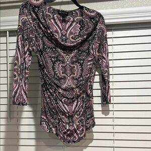 INC International Concepts Paisley Cowl Neck Blouse - Pink and Black